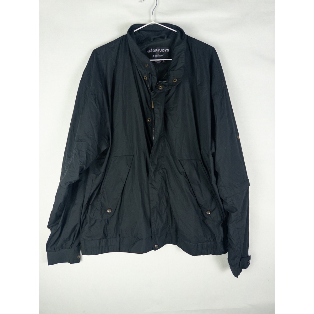 FootJoy DryJoys Golf Rain Jacket Mens L Black Full Zip Snap Country Club Tour